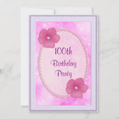 Diamant Blume & Perlen 100. Geburtstag Einladung (Vorderseite)