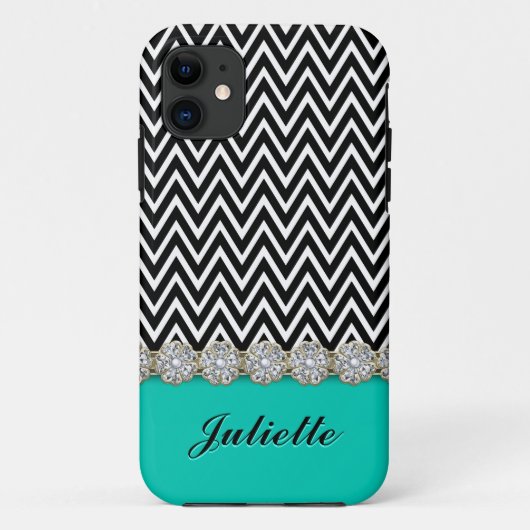 Diamant-Blume Schwarz-weißes Zickzack Muster Case-Mate iPhone Hülle (Rückseite)