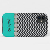 Diamant-Blume Schwarz-weißes Zickzack Muster Case-Mate iPhone Hülle (Rückseite (Horizontal))