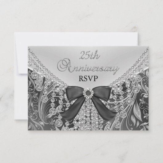 Diamant Bow & Floral Swirl 25-jähriges UAWG RSVP Karte (Vorderseite)