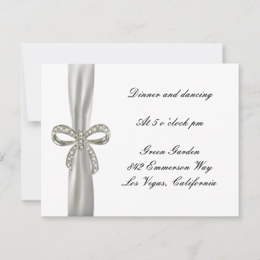 Diamant Bow Wedding Reception Card Einladung (Vorderseite)