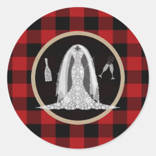Diamant Brautkleid Feiertage Rot Buffalo Karo Runder Aufkleber