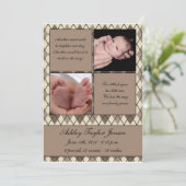 Diamant-Checked-Geburtsankündigung Ankündigung (Stehend Vorderseite)