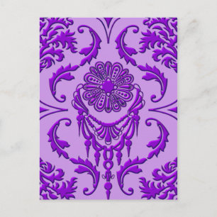 Diamant-Damask, Die Juwelen der Königin in Lila Postkarte