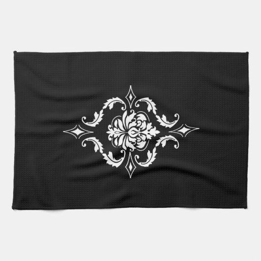 Diamant-Damast, weiß auf Schwarzem Geschirrtuch (Horizontal)