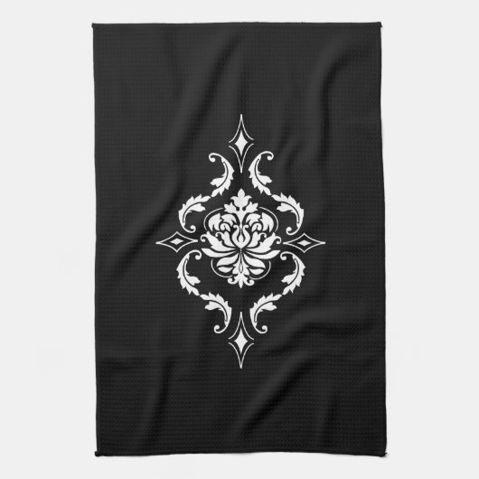 Diamant-Damast, weiß auf Schwarzem Geschirrtuch (Vertikal)