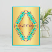 Diamant-Design blau und lila in Gold-Einladung Einladung (Stehend Vorderseite)