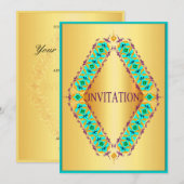 Diamant-Design blau und lila in Gold-Einladung Einladung (Vorne/Hinten)