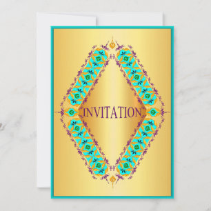 Diamant-Design blau und lila in Gold-Einladung Einladung