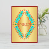 Diamant-Design blau und rot in Gold Einladung (Stehend Vorderseite)