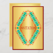 Diamant-Design blau und rot in Gold Einladung (Vorne/Hinten)