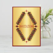 Diamant-Design schwarz und rot in Gold Einladung (Stehend Vorderseite)