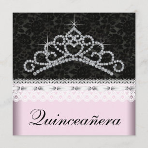 Diamant-Diadem Rosa Schwarz Sweet 15 Quinceanera Einladung