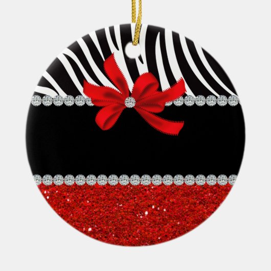Diamant-Diva (roter Glitter) Keramikornament (Vorne)