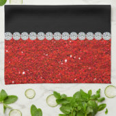 Diamant-Diva (roter Glitter) Küchentuch (Gefaltet)