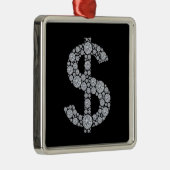 Diamant-Dollar-Zeichen Bling Silbernes Ornament (Rechts)