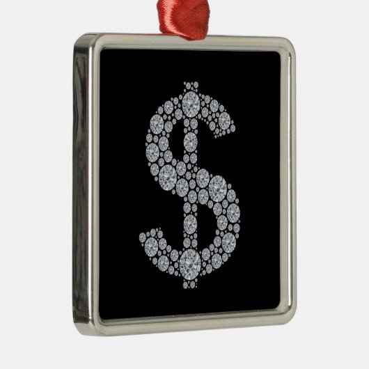 Diamant-Dollar-Zeichen Bling Silbernes Ornament (Rechts)