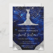 Diamant Dress & Bokeh String Lights Sweet 16 Einladung (Vorderseite)
