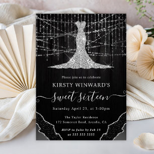 Diamant Dress & Bokeh String Lights Sweet 16 Einladung