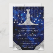 Diamant Dress & Bokeh String Lights Sweet 16 Einladung (Vorderseite)