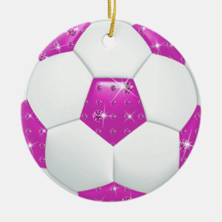 Diamant-Edelsteine Pink u. Aqua-Fußball Keramik Ornament