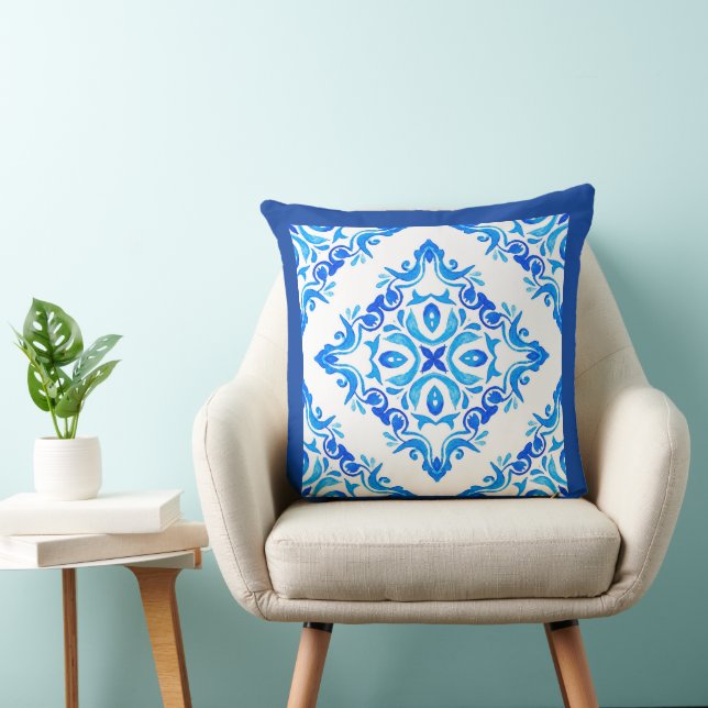 Diamant geformte China in Blau und Weiß Kissen (Stuhl )