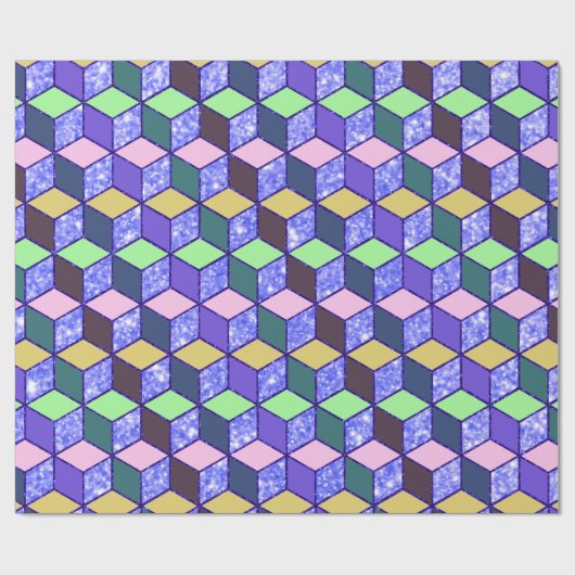 Diamant geformter Hexagon Blue Glitzer Lined Geschenkpapier (Flach)