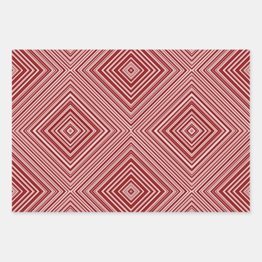 Diamant geformtes Muster rot, weiß, schwarz Geschenkpapier Set (Vorderseite 3)