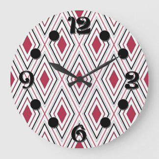 Diamant-Geometrie rot schwarz und weiß Große Wanduhr