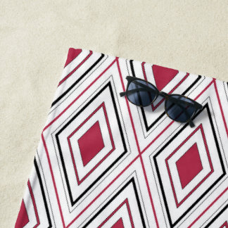 Diamant-Geometrie rot schwarz und weiß Strandtuch
