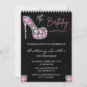 Diamant Glam Schwarz Rosa Glitter Schuh 39. Geburt Einladung