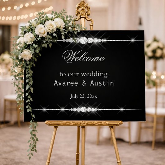 Diamant Glitter Willkommen auf unserer Hochzeitspl Poster