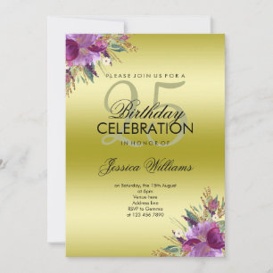 Diamant Glitzer Wasserfarbe Blume Gold Geburtstag Einladung