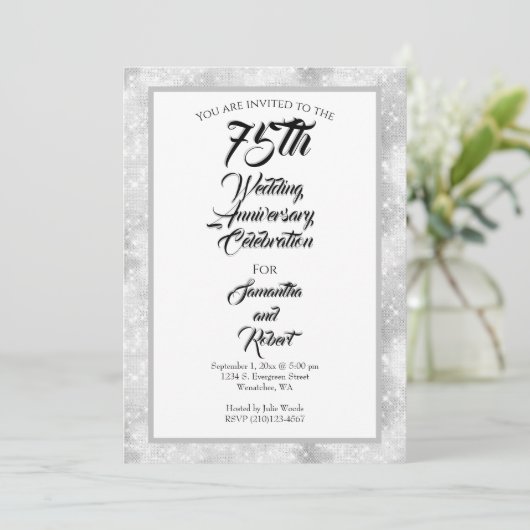 Diamant Glitzern 75. Hochzeitstag Einladung (Stehend Vorderseite)