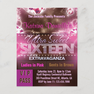 Diamant Glow 16 . Geburtstag VIP Pass [Rosa Braun] Einladung