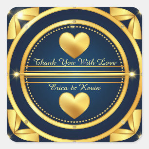 💍 Diamant Gold Herz Navy Hochzeitsgeschenk 💍 Quadratischer Aufkleber