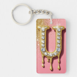 Diamant-Gold-Initial-Buchstabe U Rosa-Geschenk für Schlüsselanhänger