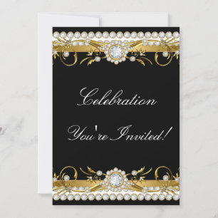 Diamant Gold Schwarz Weiß Floral Feier Party Einladung