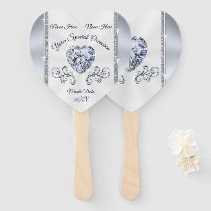 Diamant-Herz-personalisierte Hochzeits-Fans in der Fächer