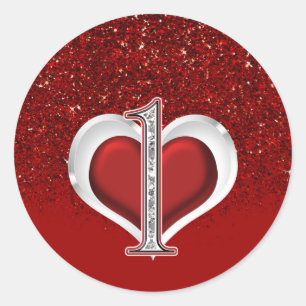 Diamant Herz Rot Glitter Glanz 1. Geburtstag EINER Runder Aufkleber
