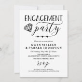 Diamant & Herz | Schwarz-Weiß-Engagement-Partei Einladung (Vorderseite)