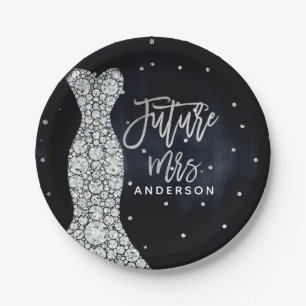 Diamant-Hochzeits-Kleidermodernes blaues Pappteller