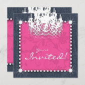 Diamant-Hochzeits-Leuchter-Blumenrosa des Denim-n Einladung (Vorne/Hinten)