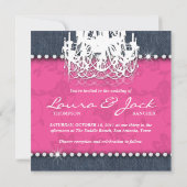 Diamant-Hochzeits-Leuchter-Blumenrosa des Denim-n Einladung (Rückseite)