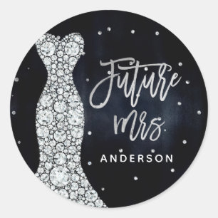 Diamant Hochzeitskleid Modern Blau Brautparty Runder Aufkleber
