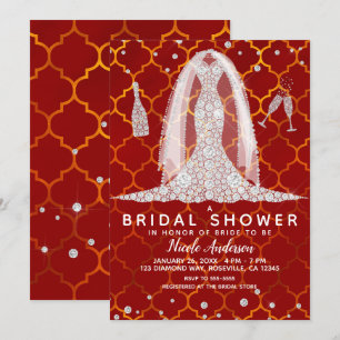 Diamant Hochzeitskleid Rot Indian Bridal Shower Einladung