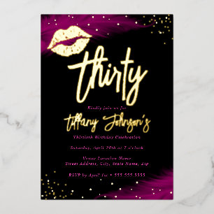 Diamant Hot Pink Gold Kiss 30. Geburtstag  Folieneinladung