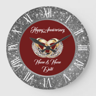 Diamant-individuelle Eheringe Silber-Jubiläum Große Wanduhr