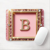Diamant Initial B Pink Glitter Gold Rahmen Monogra Mousepad (Mit Mouse)