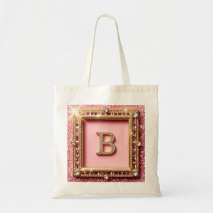 Diamant Initial B Pink Glitzer Gold Rahmen Monogra Tragetasche